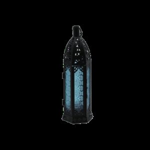 Lantern Hanging Moroccan Black w/ Blue Glass |13" - Image 2