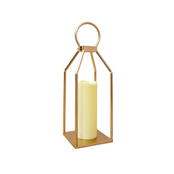 Modern Gold Lantern with LED Candle - 13in