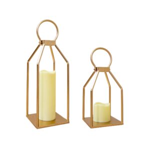 Modern Gold Lantern with LED Candle