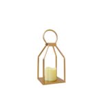 Modern Gold Lantern with LED Candle - 9in