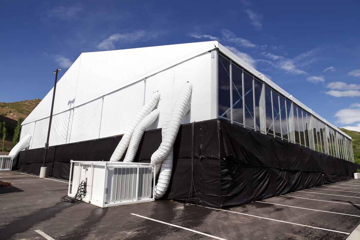 View of the temperature control units that run into the enclosed tent