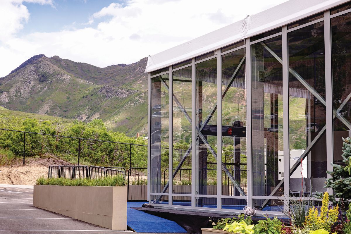 View of the entrance ramp to the enclosed event tent