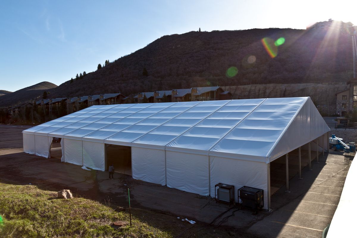 Ariel view of the enclosed tent being constructed by Diamond Event