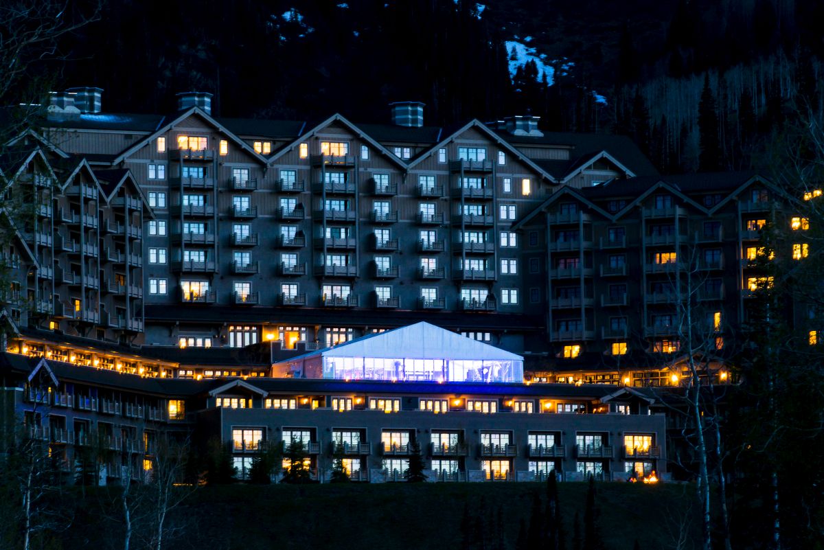 Exterior of luxury hotel at night