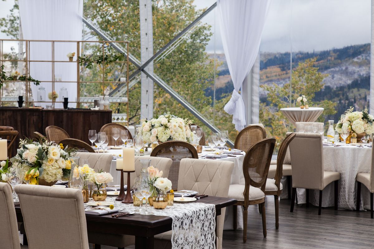 Seating arrangements showcasing the mountain background