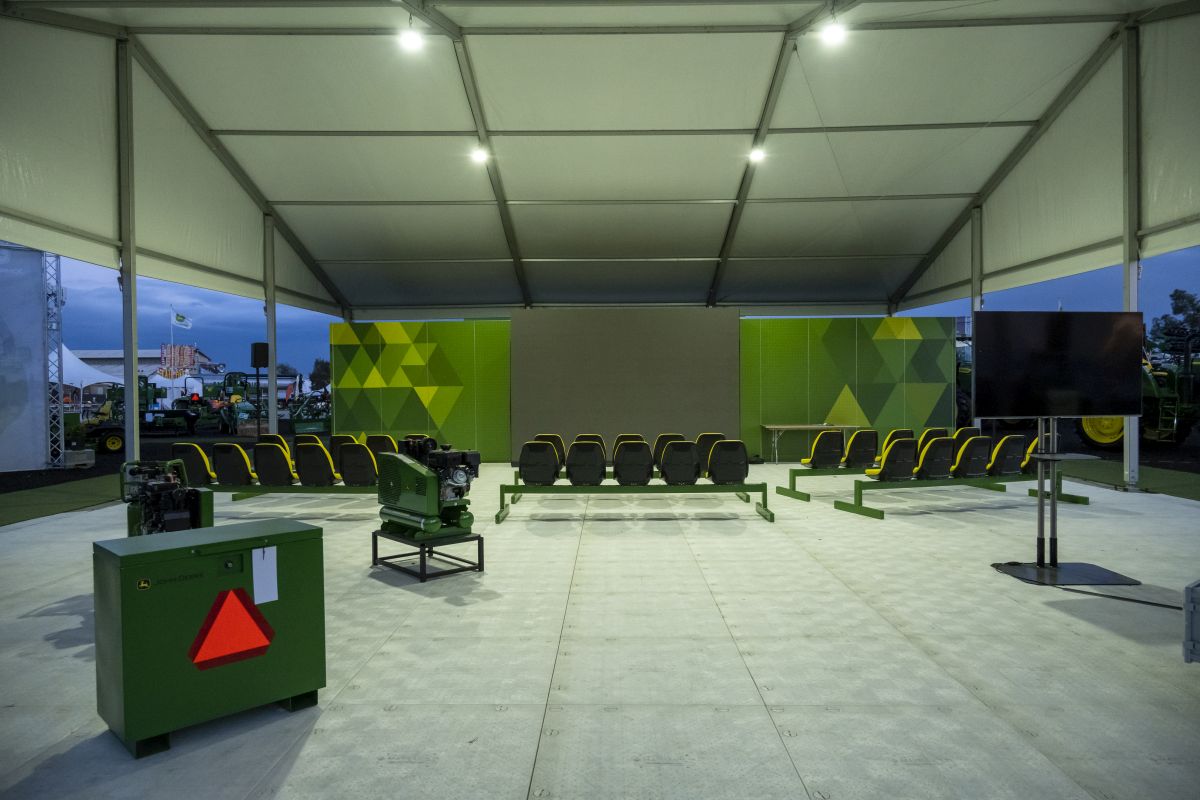 Inside view of the Exhibitor Pavilion for John Deere