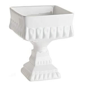 Medium Pedestal Bowl White Square "E" | 6.5" x 8.5"