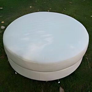 Lounge Ottoman Round White Leather