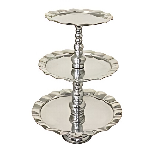 3-Tier Round Tray | Silver Scalloped