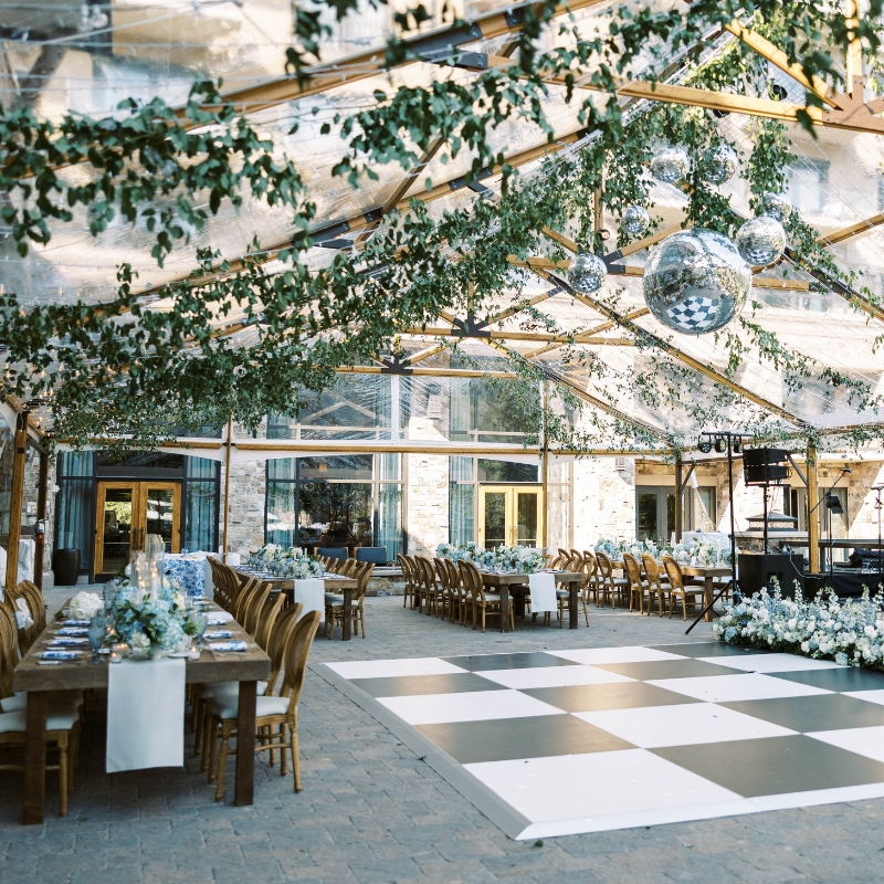 Shellie Ferrer Tented Timbertac Wedding with Checkered Dance Floor